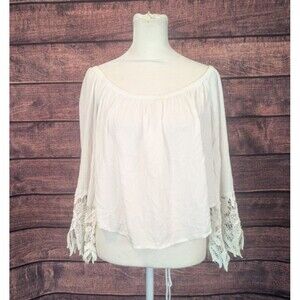 Ambiance Off The Shoulder Crop Top Crochet Cuff Sleeve Size Medium Fairy Whimsy